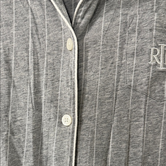 Lauren Ralph Lauren Nightgown Sleep Shirt Gray White Embroidered Logo Sz Medium - Picture 4 of 7